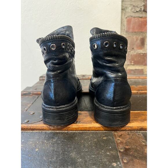 The Shoe Box Leather Combat Boots Women's 6 Bronze Blue Skull Head Punk Goth UK - Picture 8 of 10